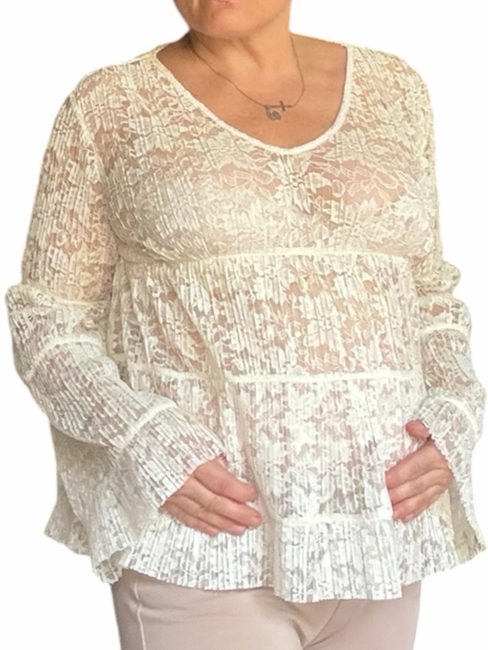 See By Chloe Cream Lace Peplum Blouse